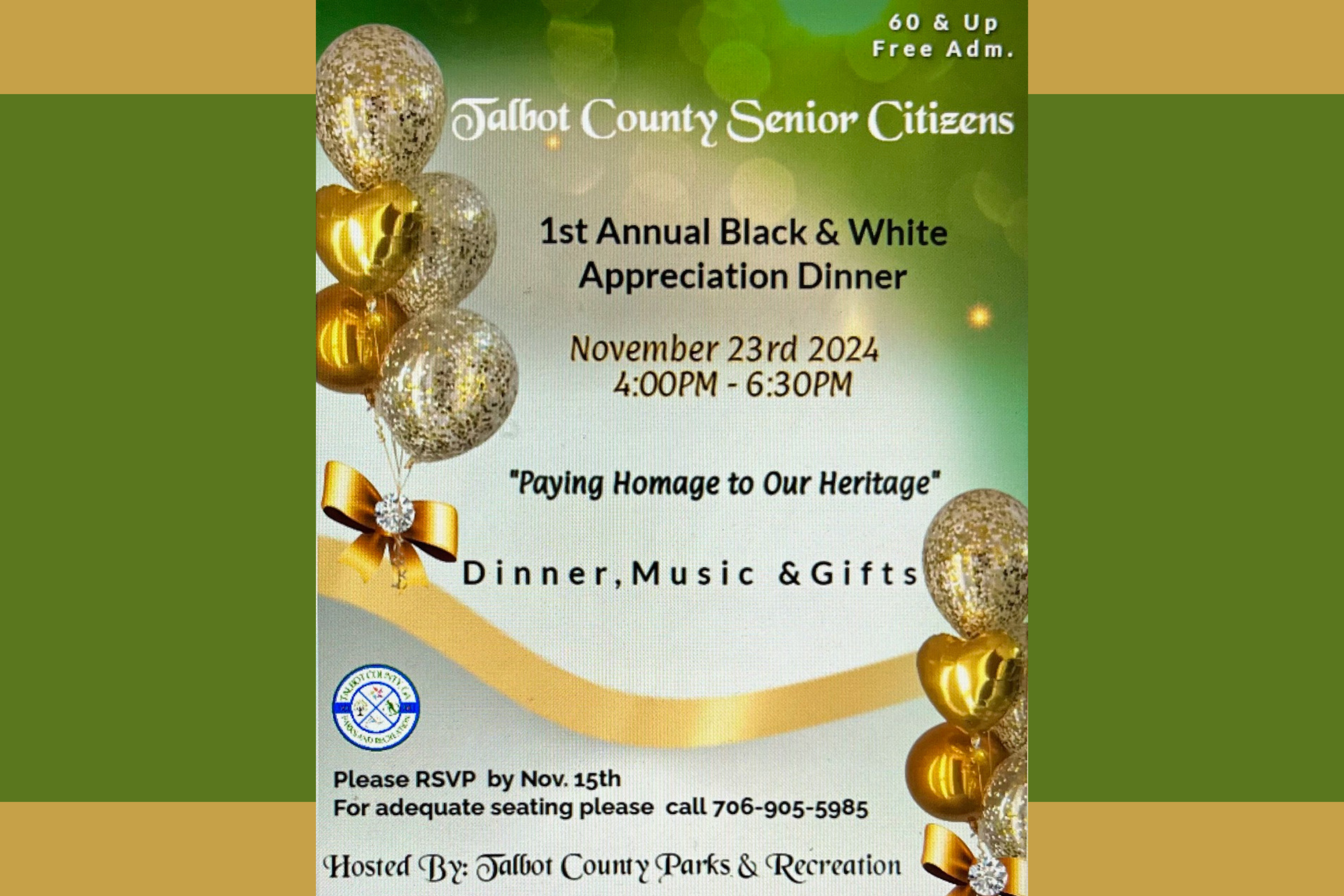 Talbot County Parks and Recreation Presents: 1st Annual Black & White Appreciation Dinner for Senior Citizens